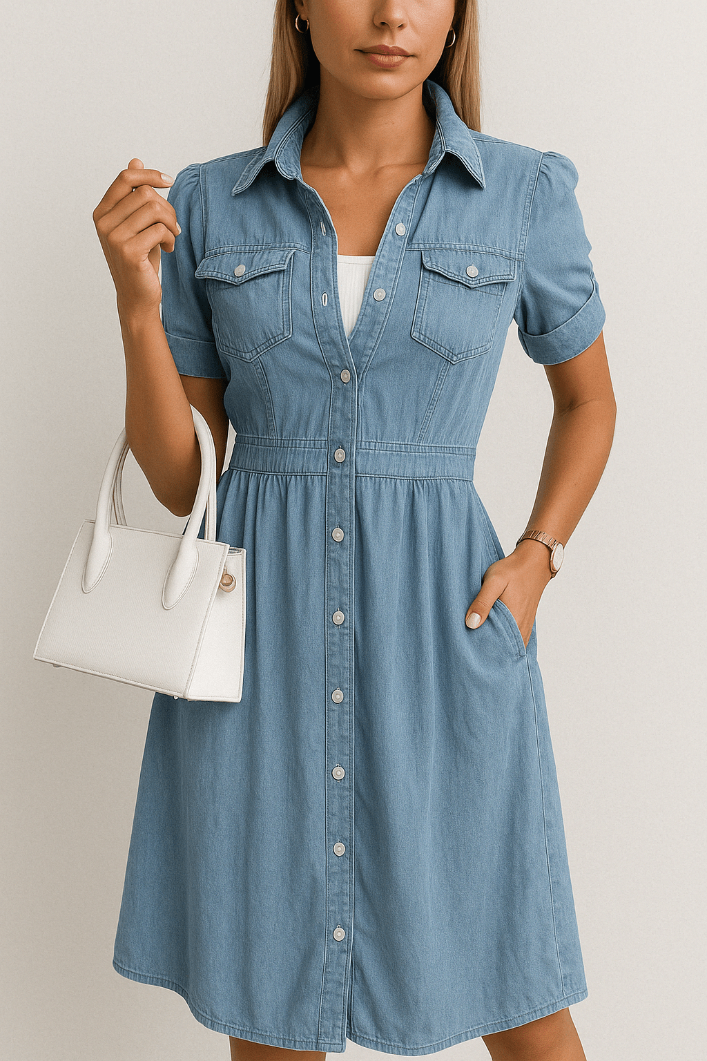 Rebekka | Women's Denim Midi Dress-Metro Lane Plaza