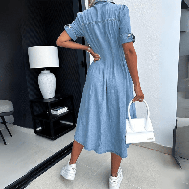 Rebekka | Women's Denim Midi Dress-Metro Lane Plaza