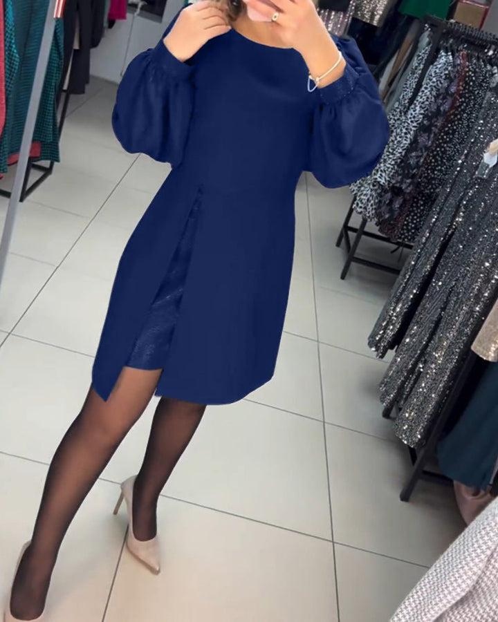 Ruby Red | Women's Mini Dress with Lantern Sleeves-Metro Lane Plaza