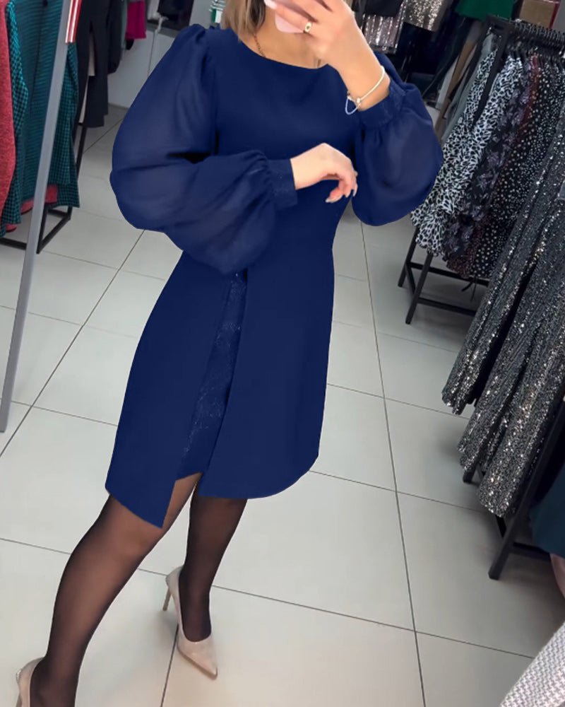 Ruby Red | Women's Mini Dress with Lantern Sleeves-Metro Lane Plaza