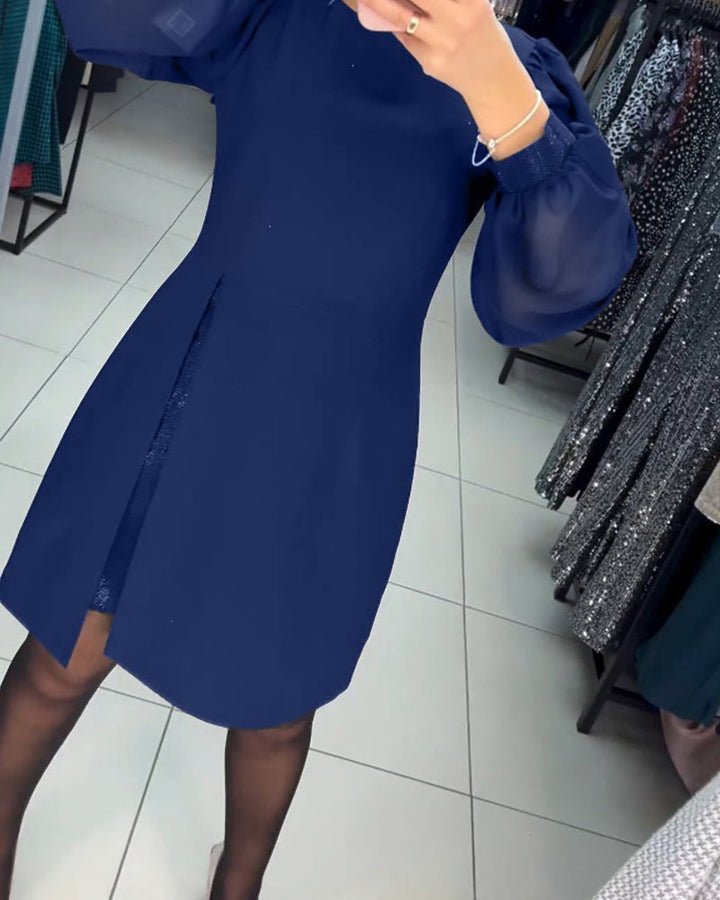 Ruby Red | Women's Mini Dress with Lantern Sleeves-Metro Lane Plaza