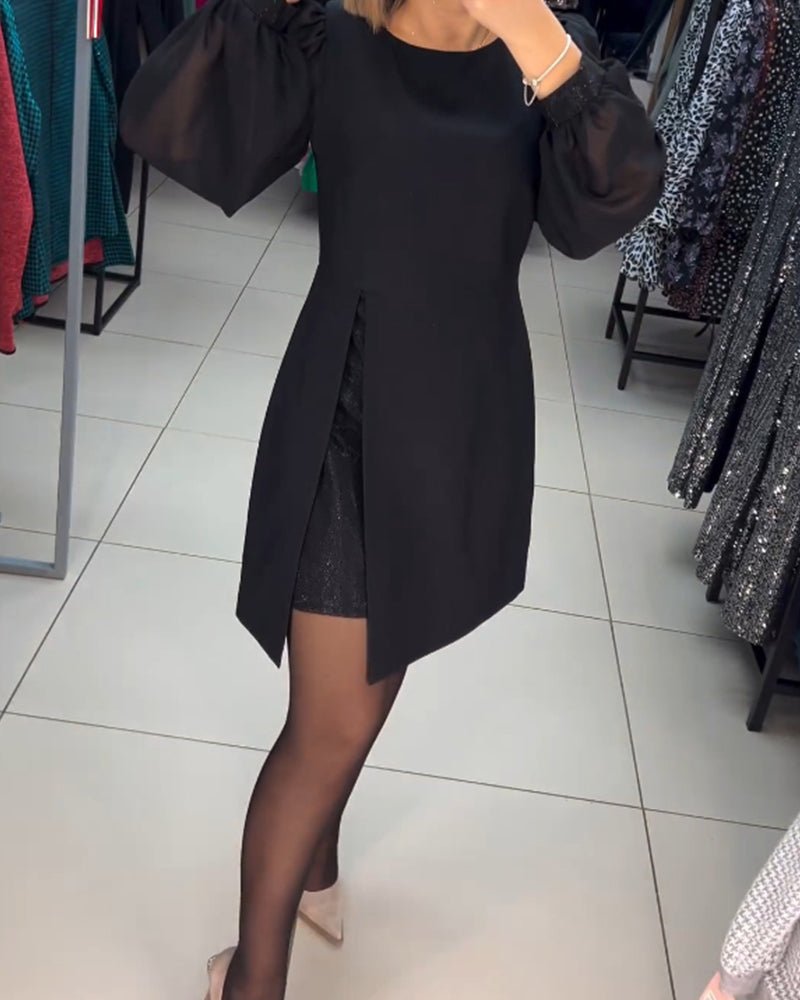 Ruby Red | Women's Mini Dress with Lantern Sleeves-Metro Lane Plaza