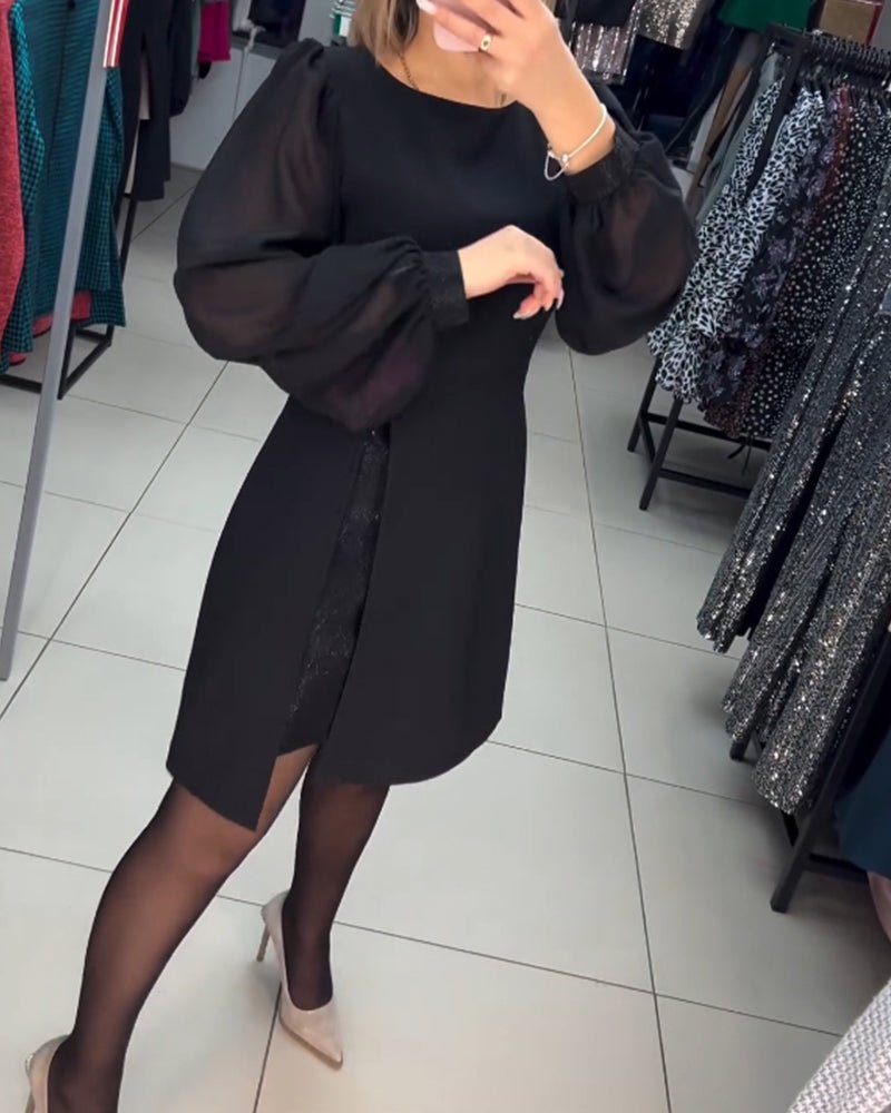 Ruby Red | Women's Mini Dress with Lantern Sleeves-Metro Lane Plaza