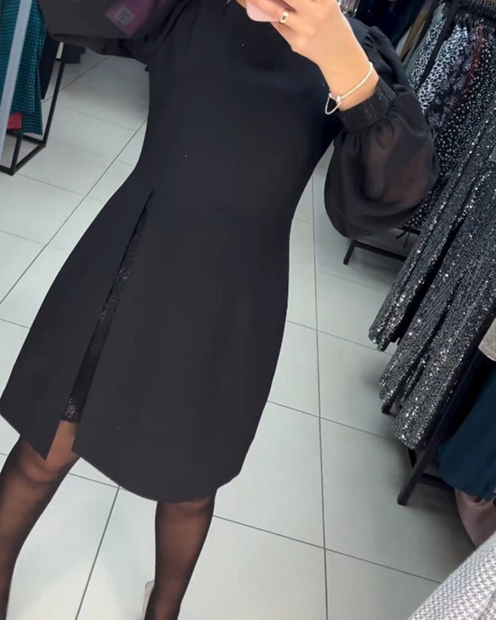 Ruby Red | Women's Mini Dress with Lantern Sleeves-Metro Lane Plaza