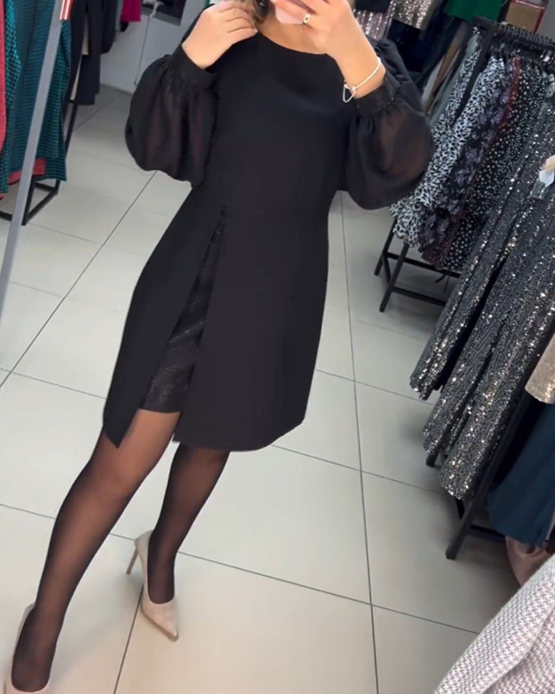 Ruby Red | Women's Mini Dress with Lantern Sleeves-Metro Lane Plaza