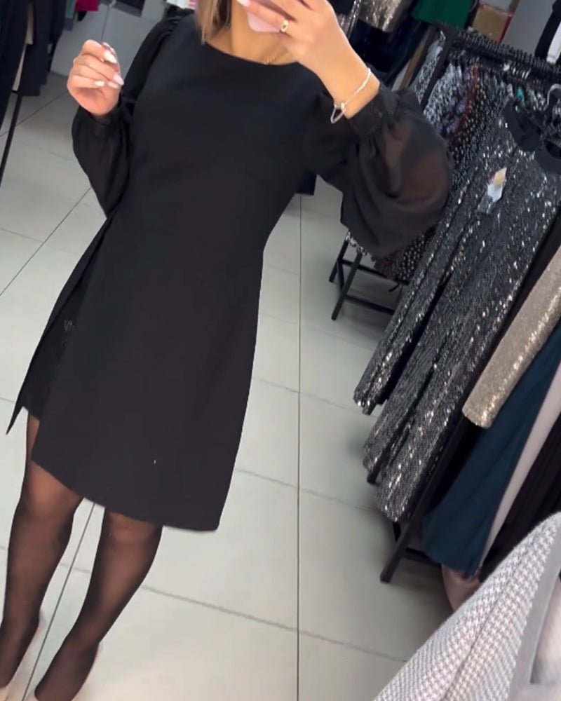 Ruby Red | Women's Mini Dress with Lantern Sleeves-Metro Lane Plaza