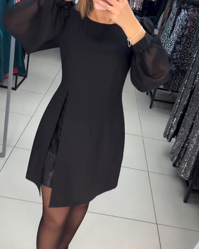 Ruby Red | Women's Mini Dress with Lantern Sleeves-Metro Lane Plaza