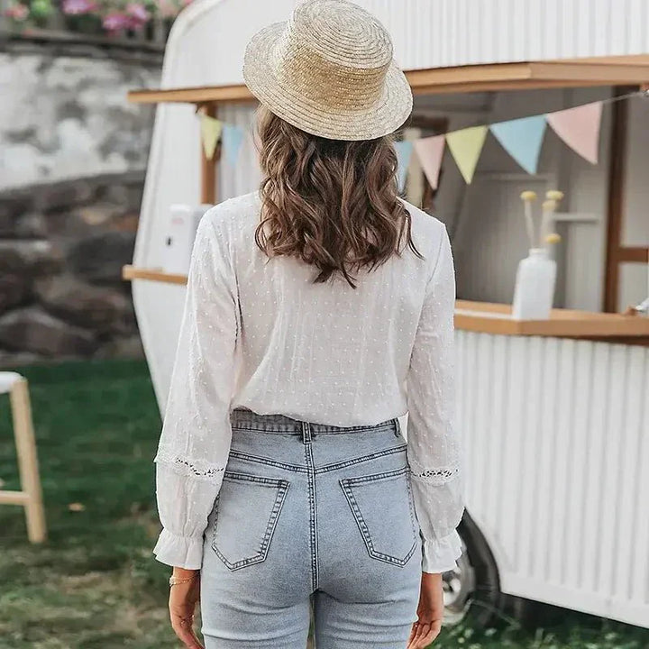 Women's Blouse with Lace Details and Ruffles-Metro Lane Plaza