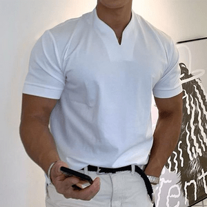 Steffen | Men's V-Neck Slim Fit Short Sleeve Polo-Metro Lane Plaza