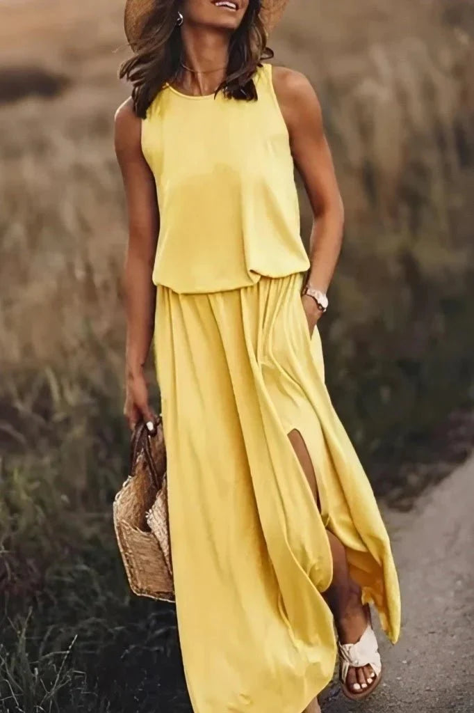 Thalea | Women's Maxi Dress with Side Slit-Metro Lane Plaza