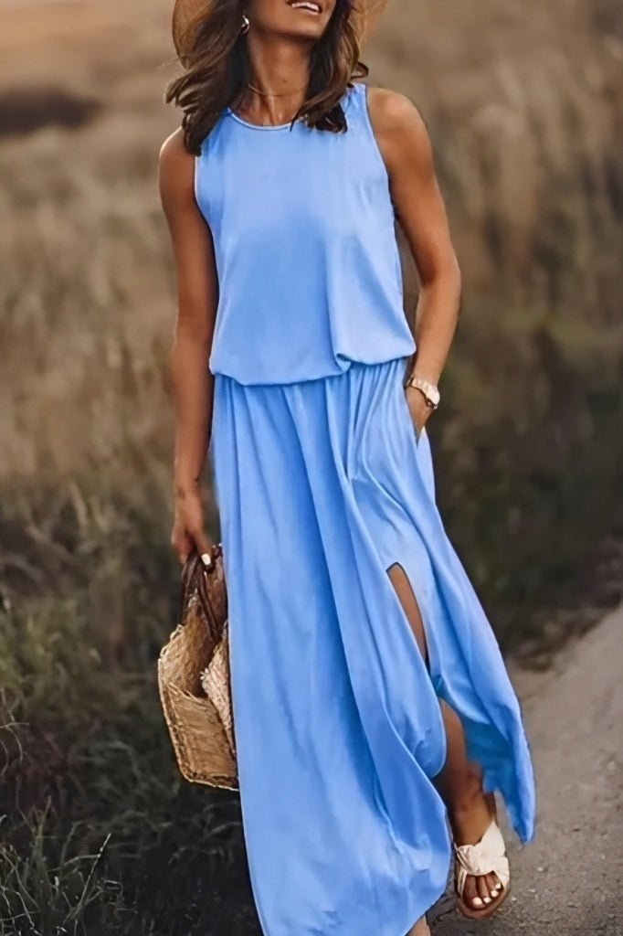 Thalea | Women's Maxi Dress with Side Slit-Metro Lane Plaza