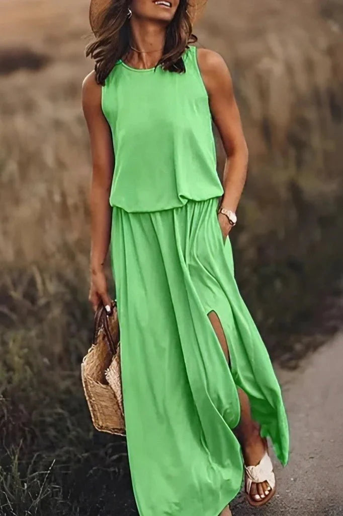 Thalea | Women's Maxi Dress with Side Slit-Metro Lane Plaza