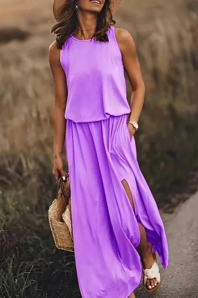 Thalea | Women's Maxi Dress with Side Slit-Metro Lane Plaza