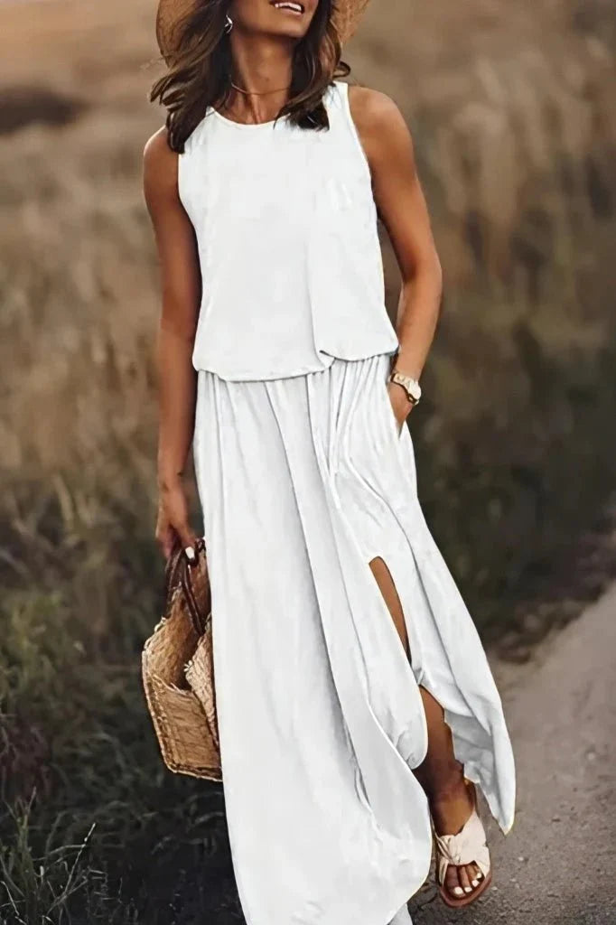 Thalea | Women's Maxi Dress with Side Slit-Metro Lane Plaza