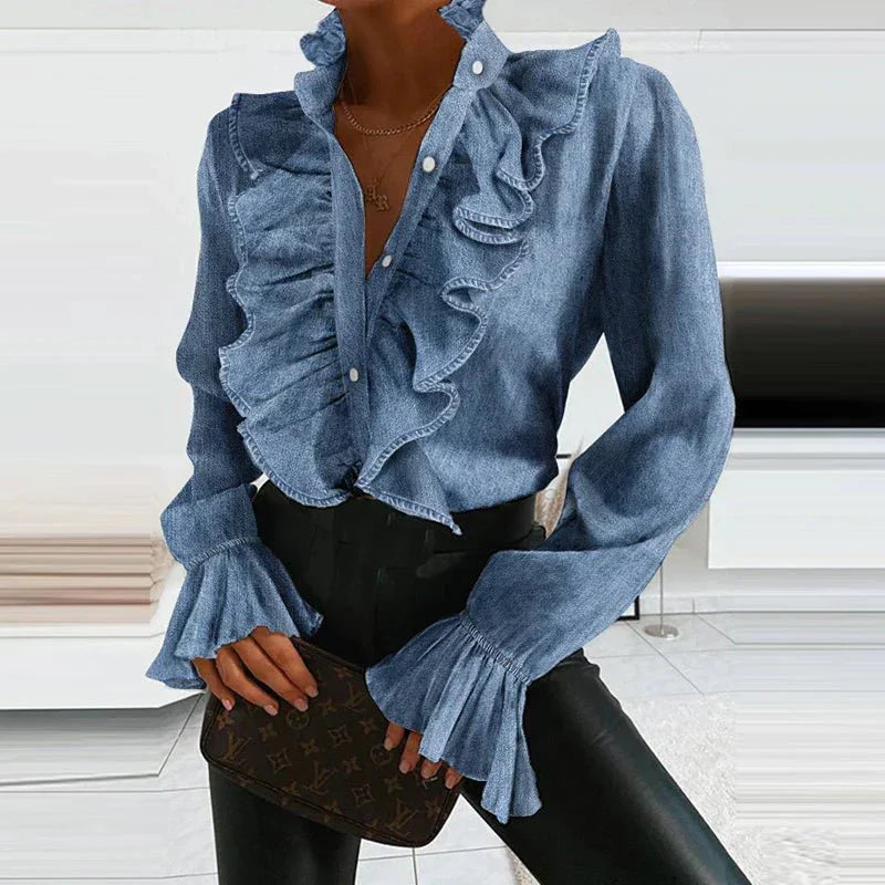 Women's Elegant Ruffled Chiffon Blouse-Metro Lane Plaza