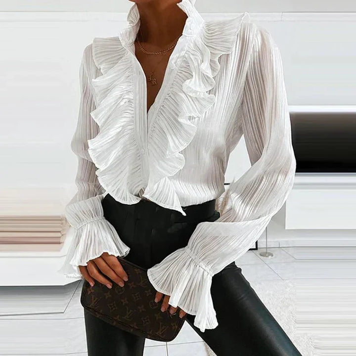 Women's Elegant Ruffled Chiffon Blouse-Metro Lane Plaza