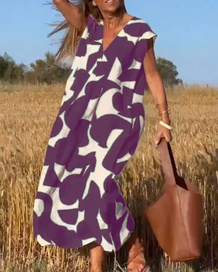 Zoey | Women's Loose Printed Maxi Dress-Metro Lane Plaza