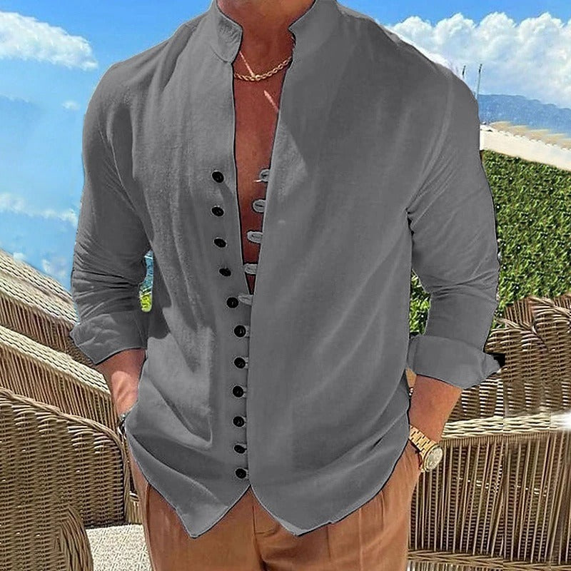 Men's Long Sleeve Button-Down Shirt-Metro Lane Plaza