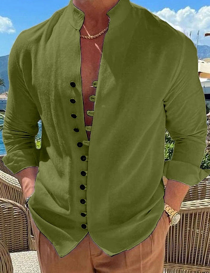 Men's Long Sleeve Button-Down Shirt-Metro Lane Plaza