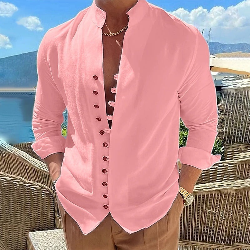 Men's Long Sleeve Button-Down Shirt-Metro Lane Plaza