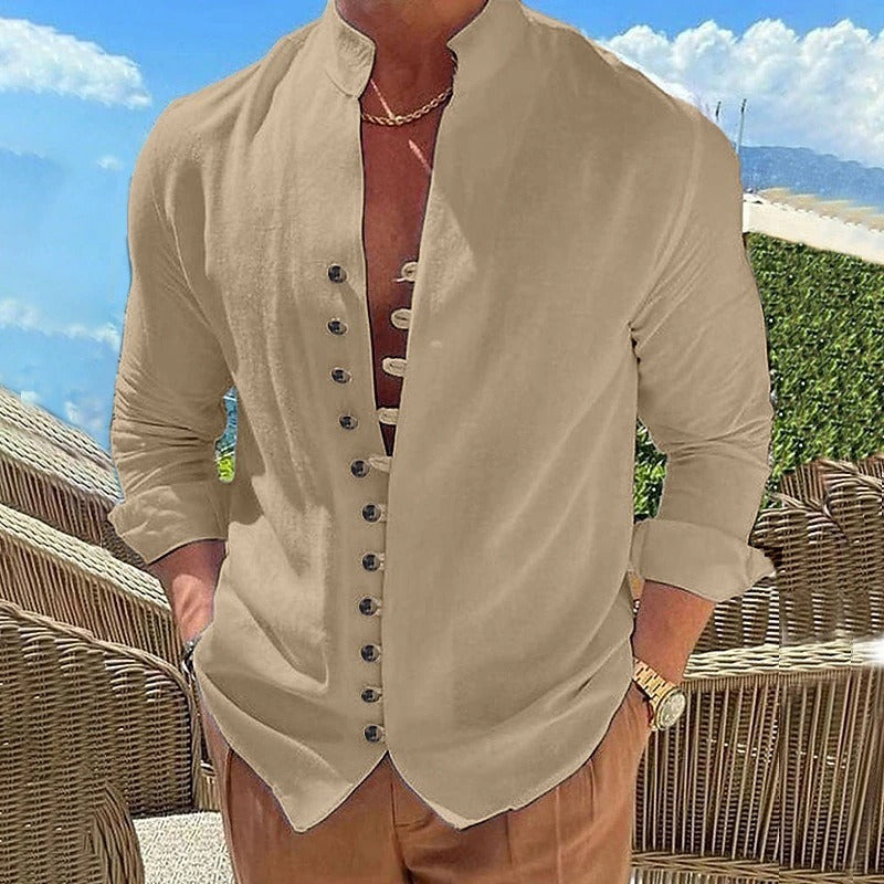 Men's Long Sleeve Button-Down Shirt-Metro Lane Plaza