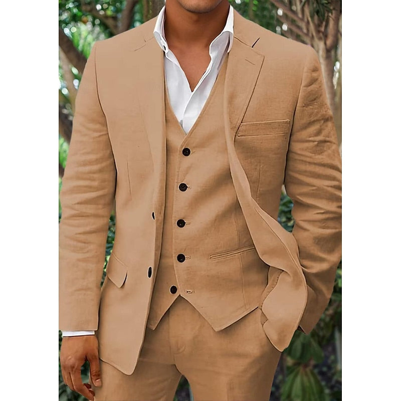 Men's Stylish Linen Blazer, Waistcoat, and Trousers Set-Metro Lane Plaza
