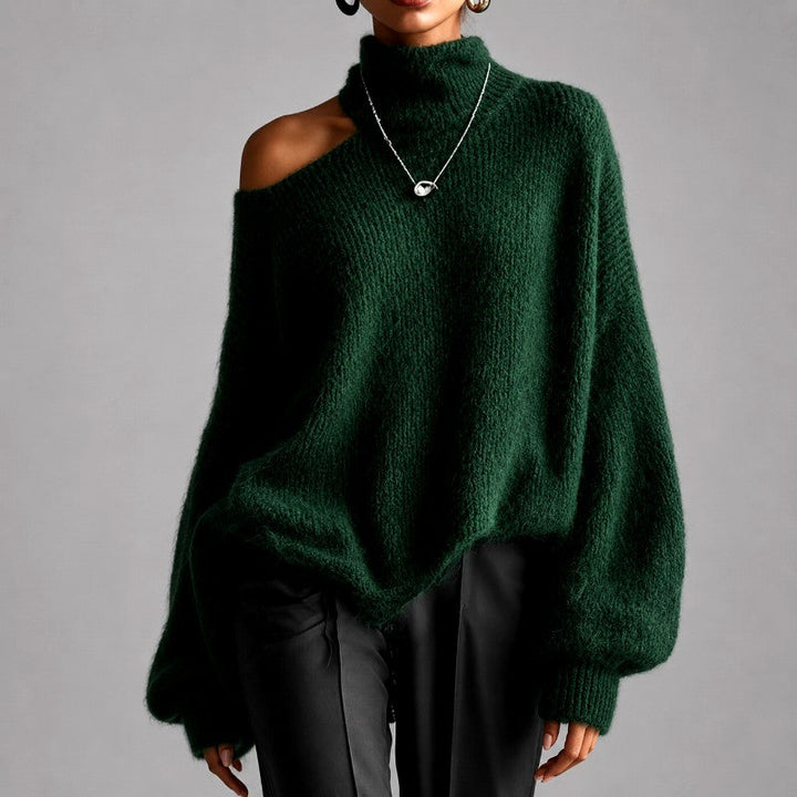 Suéter extragrande asimétrico de cuello alto para mujer