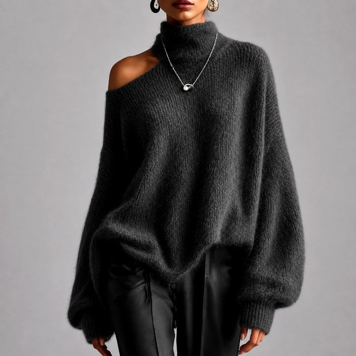 Suéter extragrande asimétrico de cuello alto para mujer