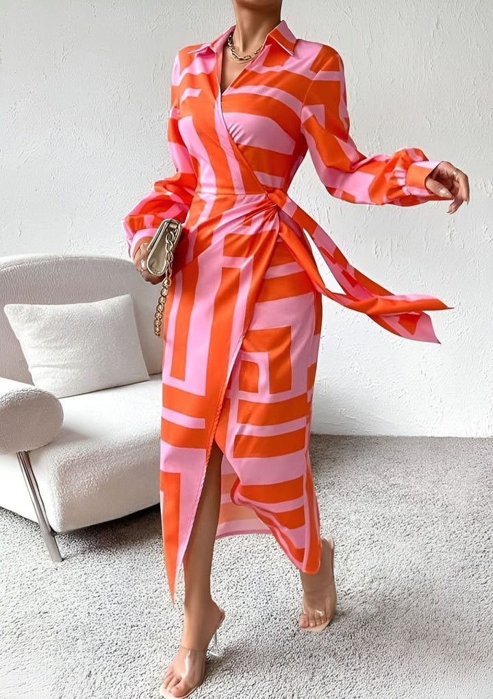 Nia | Women's Long Sleeve Wrap Midi Dress Alternative-Metro Lane Plaza