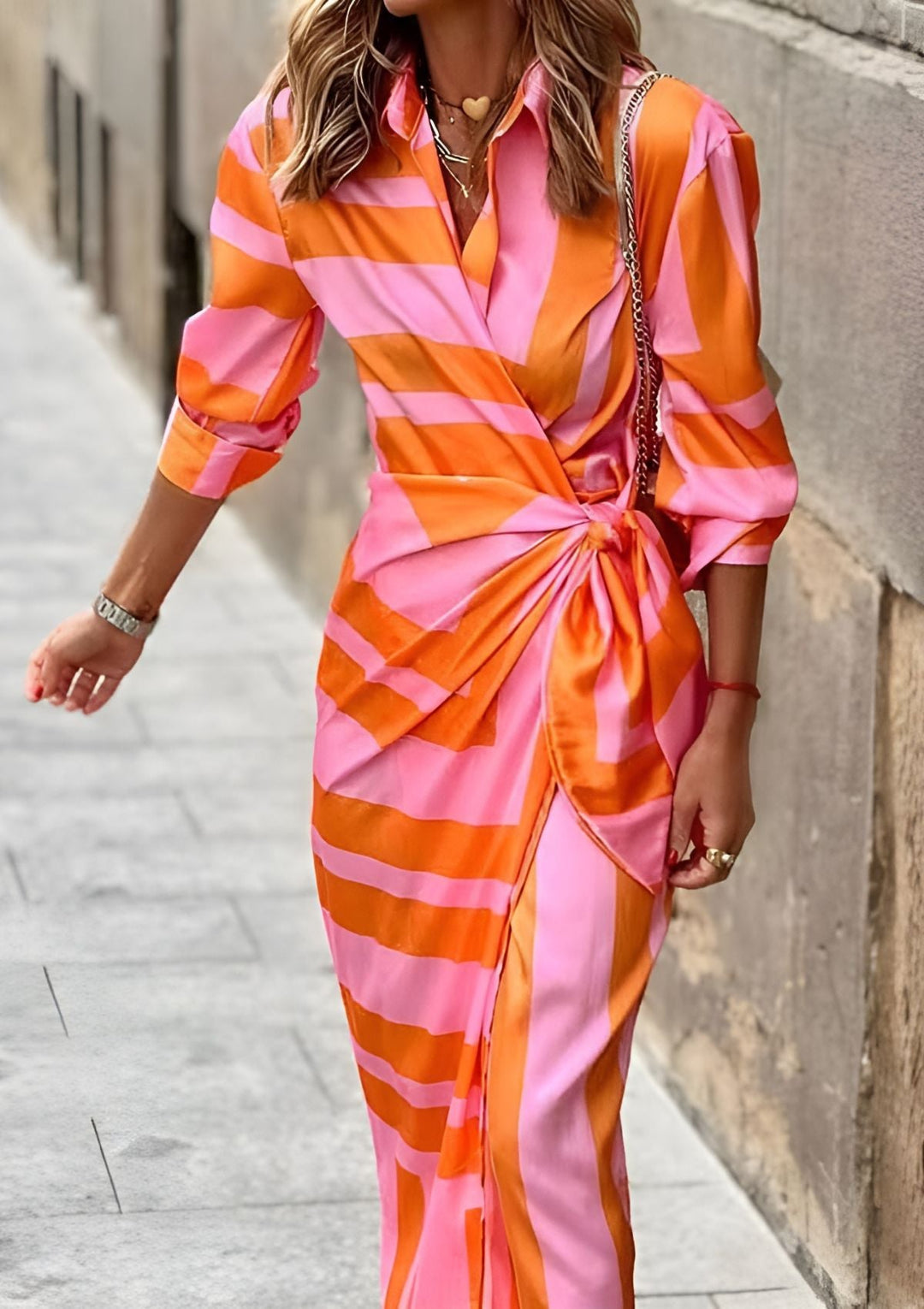 Nia | Women's Long Sleeve Wrap Midi Dress Alternative-Metro Lane Plaza