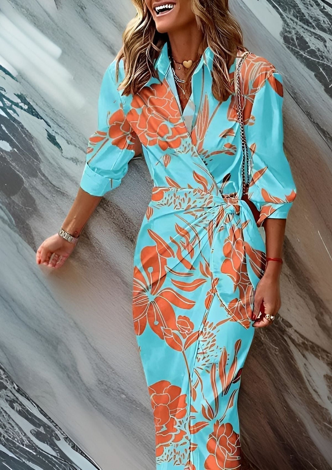 Nia | Women's Long Sleeve Wrap Midi Dress Alternative-Metro Lane Plaza