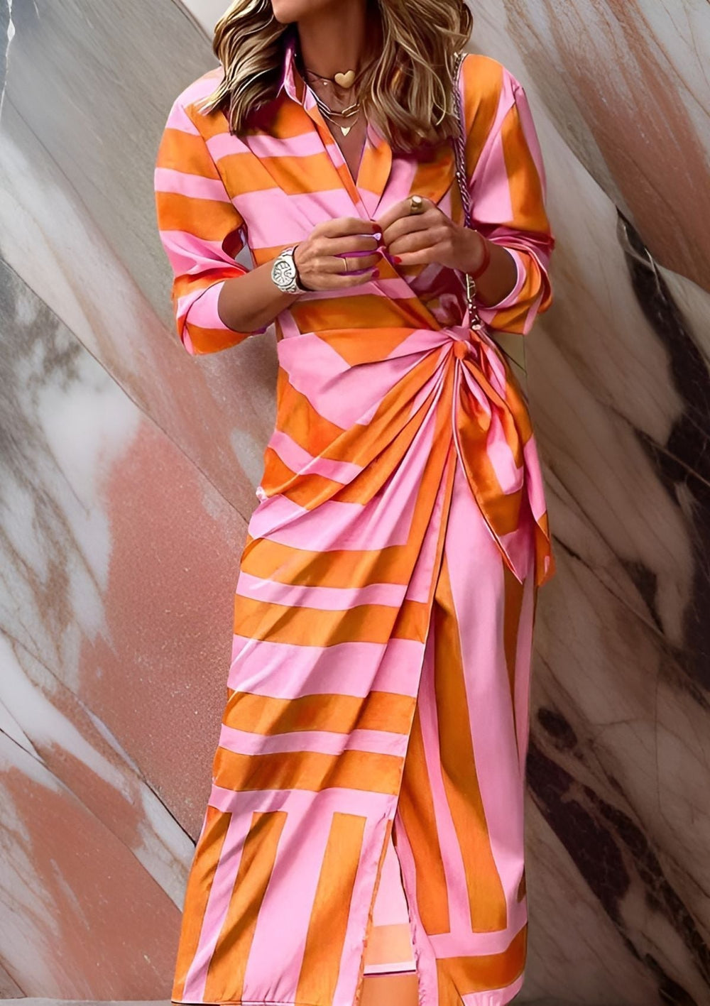 Nia | Women's Long Sleeve Wrap Midi Dress Alternative-Metro Lane Plaza