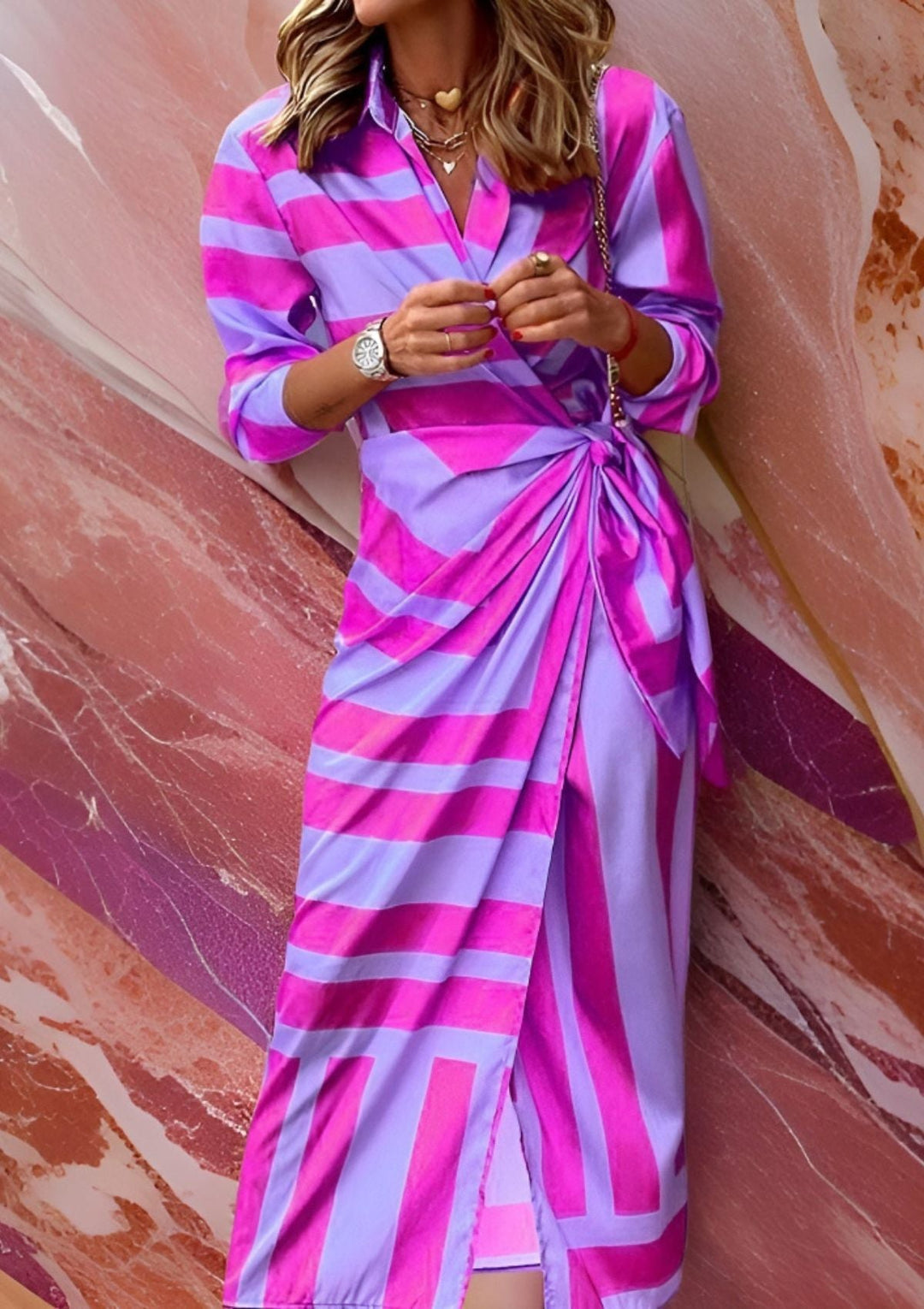 Nia | Women's Long Sleeve Wrap Midi Dress Alternative-Metro Lane Plaza