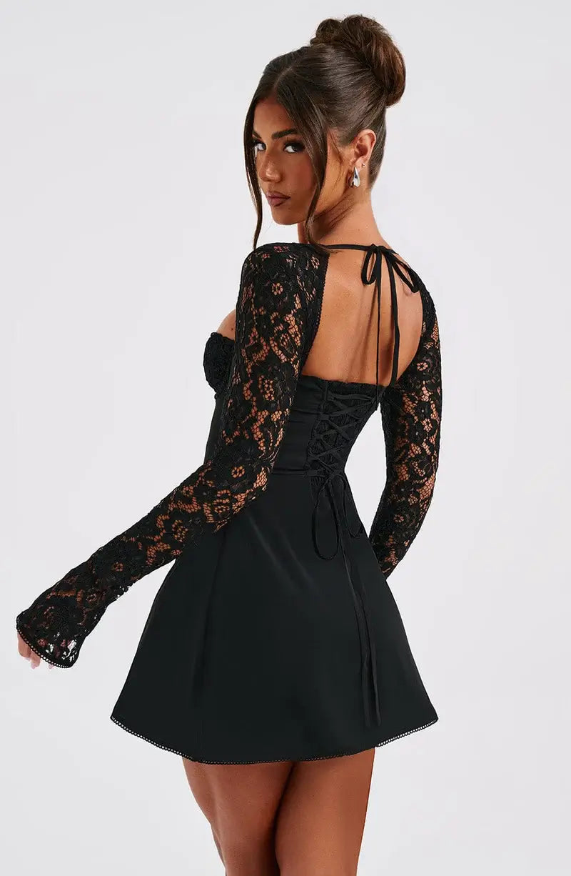 Nicolette | Women's Lace Sleeve A-Line Dress-Metro Lane Plaza