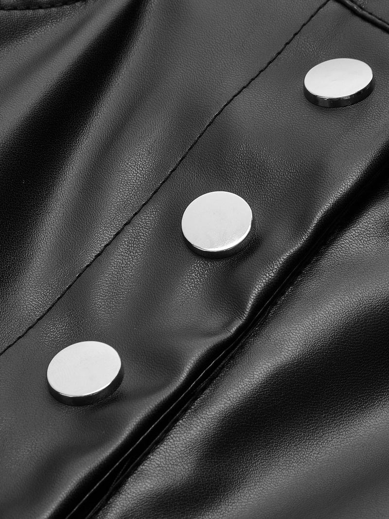 Nikka | Women's Mid-Waist PU Leather Pants with Buttons and Pockets-Metro Lane Plaza