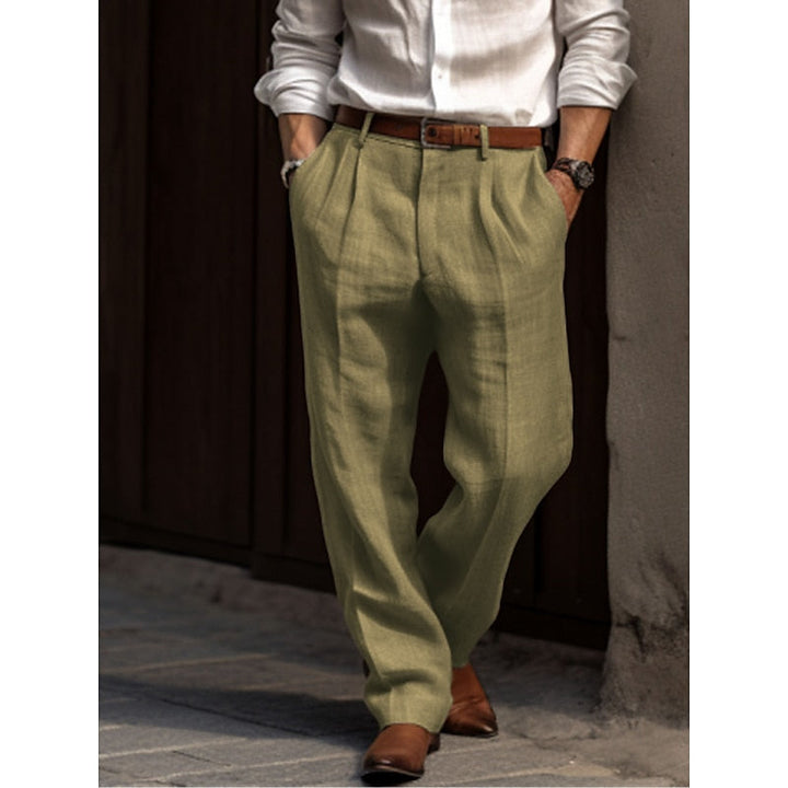 Men's Light Pleated Cotton Trousers-Metro Lane Plaza
