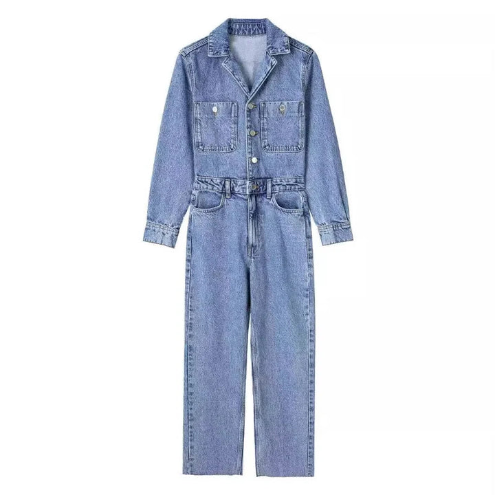 Odalia Denim Jumpsuit | Women's Straight Fit Comfortable Stretch Jumpsuit-Metro Lane Plaza