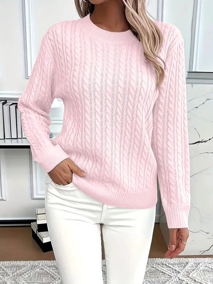 Maglione da donna a maniche lunghe con lavorazione a trecce, maglione autunnale testurizzato