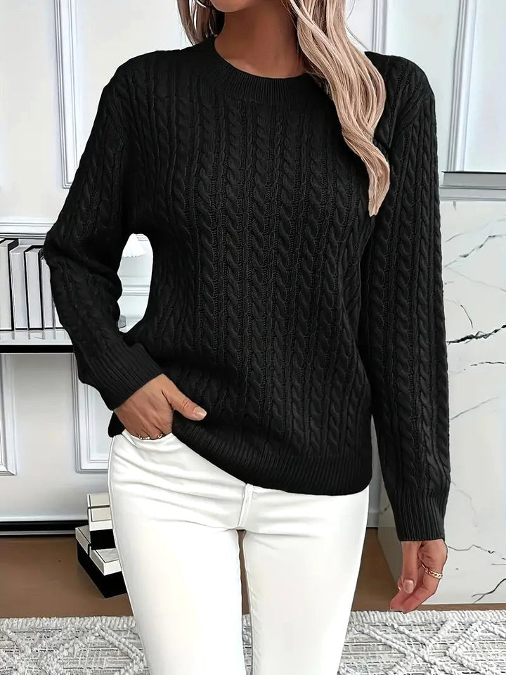 Maglione da donna a maniche lunghe con lavorazione a trecce, maglione autunnale testurizzato