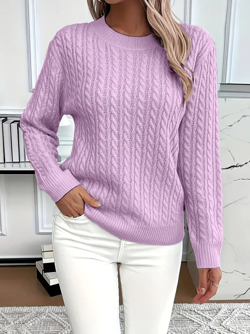Maglione da donna a maniche lunghe con lavorazione a trecce, maglione autunnale testurizzato