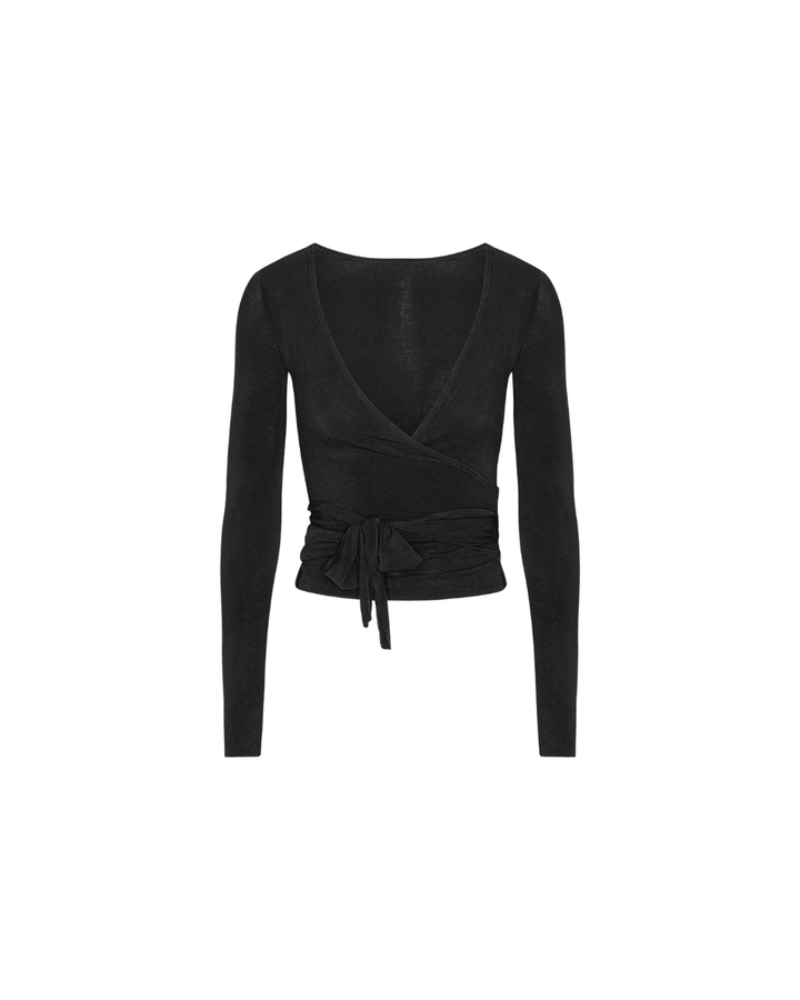 Sophia | Women's Black Wrap Blouse-Metro Lane Plaza