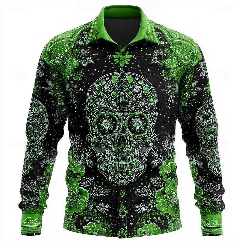 Overhemd met knopen en Halloween-schedel voor een griezelige stijl
