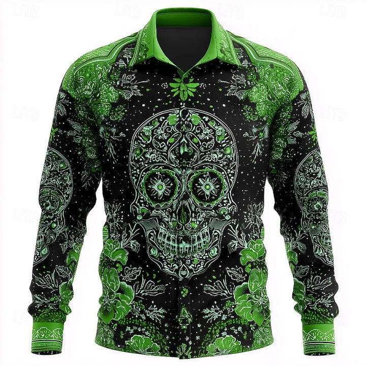 Overhemd met knopen en Halloween-schedel voor een griezelige stijl