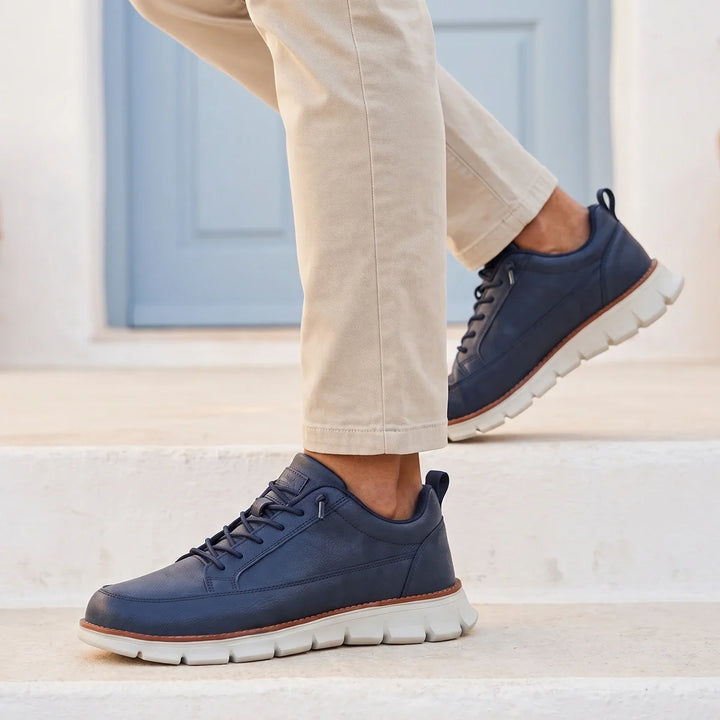 Zapatillas ortopédicas de cuero para hombre, con franja en el ribete