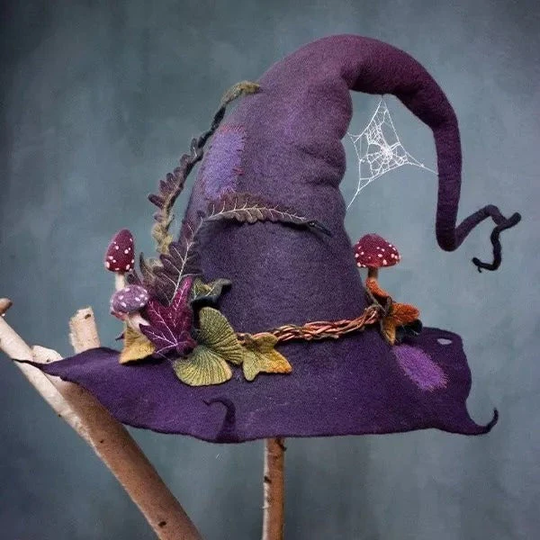 Women's Felt Witch Hat with Merino Wool and Silk Accents
