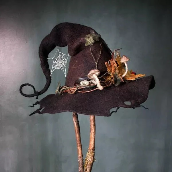 Women's Felt Witch Hat with Merino Wool and Silk Accents