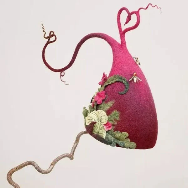 Women's Felt Witch Hat with Merino Wool and Silk Accents