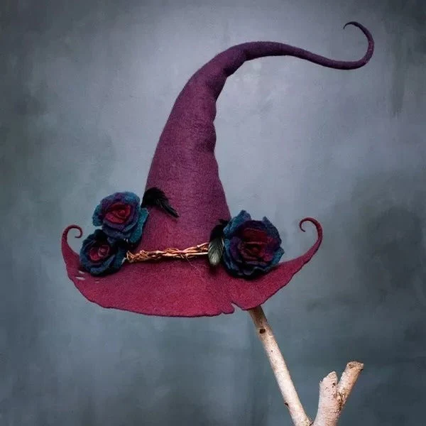 Women's Felt Witch Hat with Merino Wool and Silk Accents
