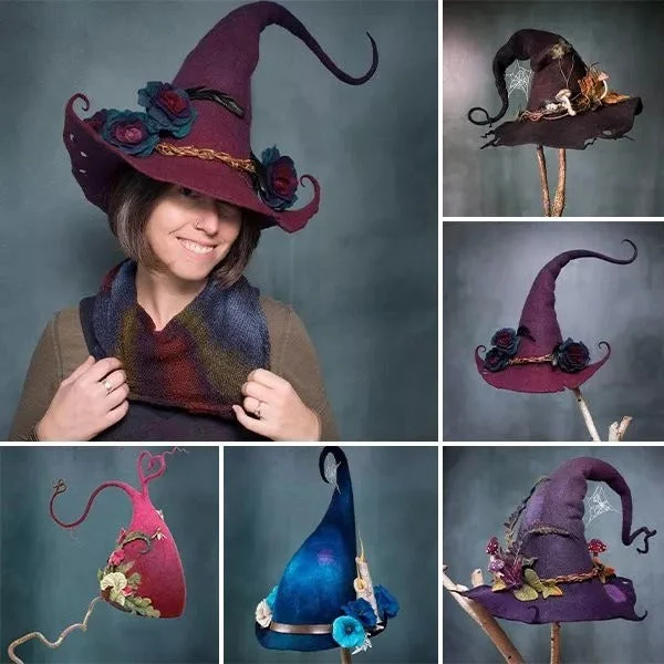 Women's Felt Witch Hat with Merino Wool and Silk Accents