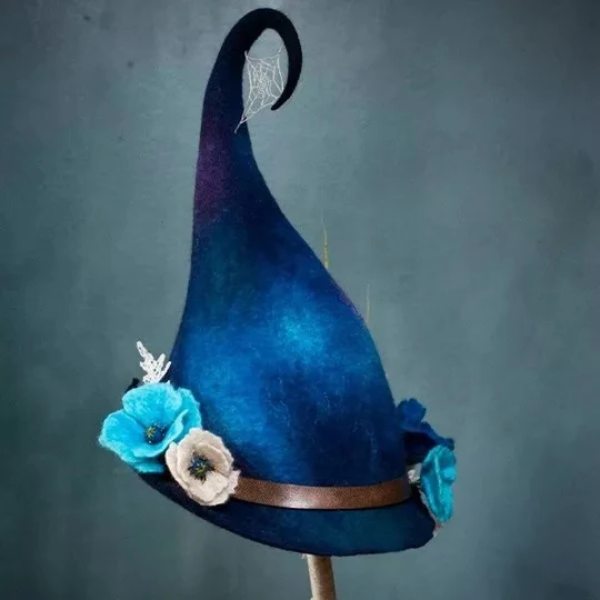 Women's Felt Witch Hat with Merino Wool and Silk Accents
